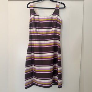 Kate Spade New York Striped Silk Shift Dress Size 10 Purple Brown Chartreuse
